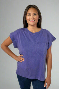 Pocket Boxy Washed Tee - Dusty Indigo