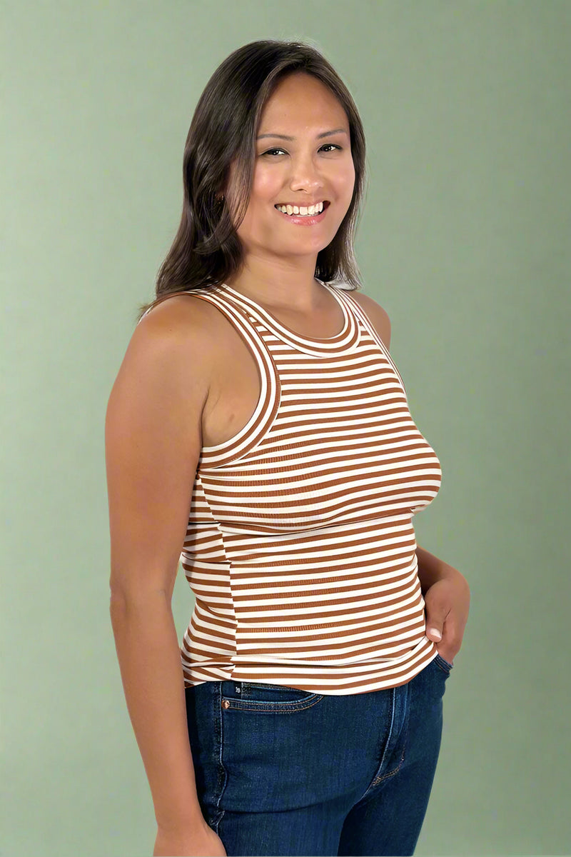 Striped Fitted Tank Top - Tan