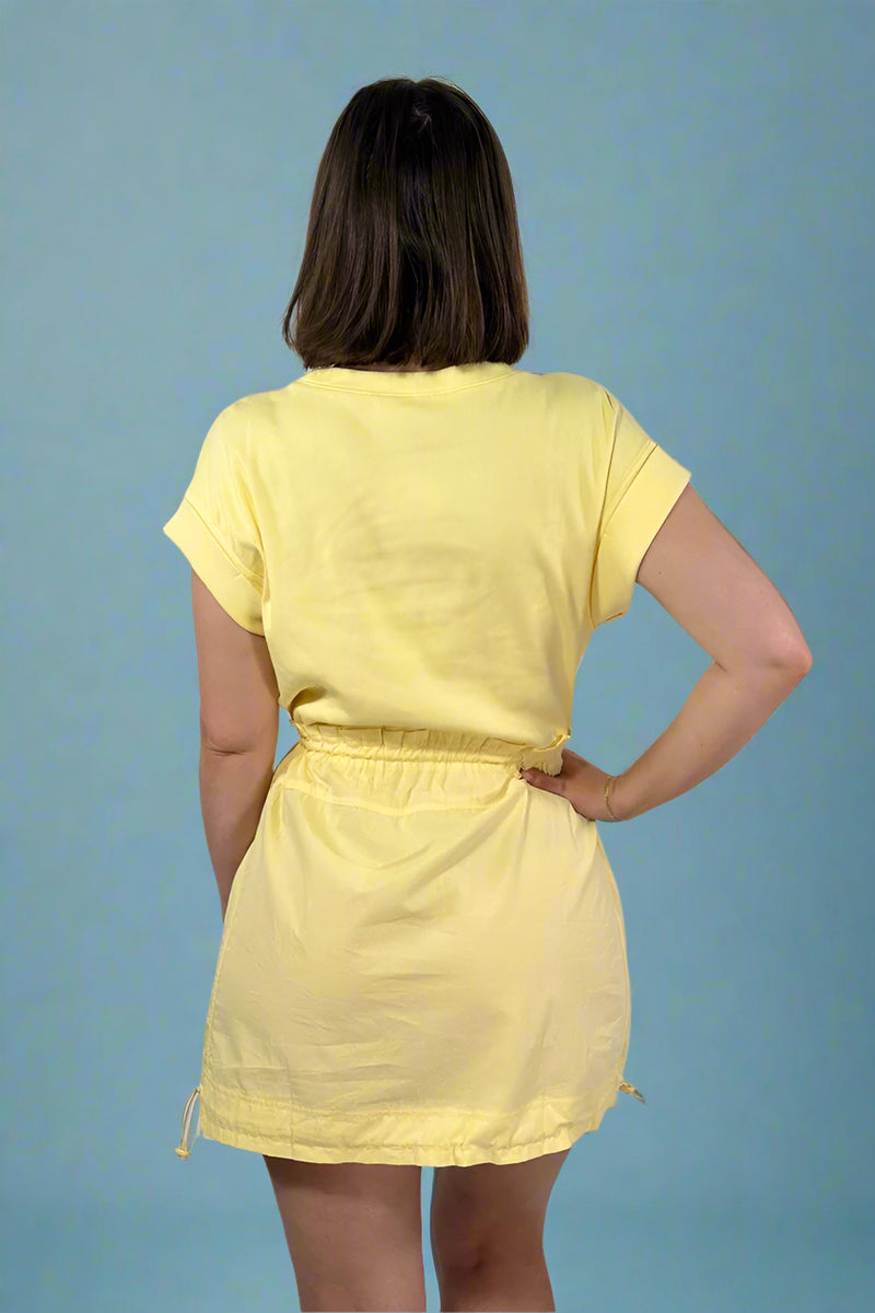 Short Sleeve Elasticized Mini Dress - Yellow
