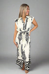 Two Tone Printed Midi Dress - Cream