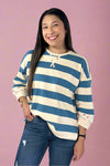 Floral Contrast Striped Top - Cream