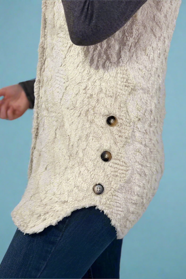 Hooded Cable Fleece Vest - Cream