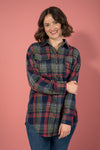 Plaid Button Up Flannel Shirt - Navy