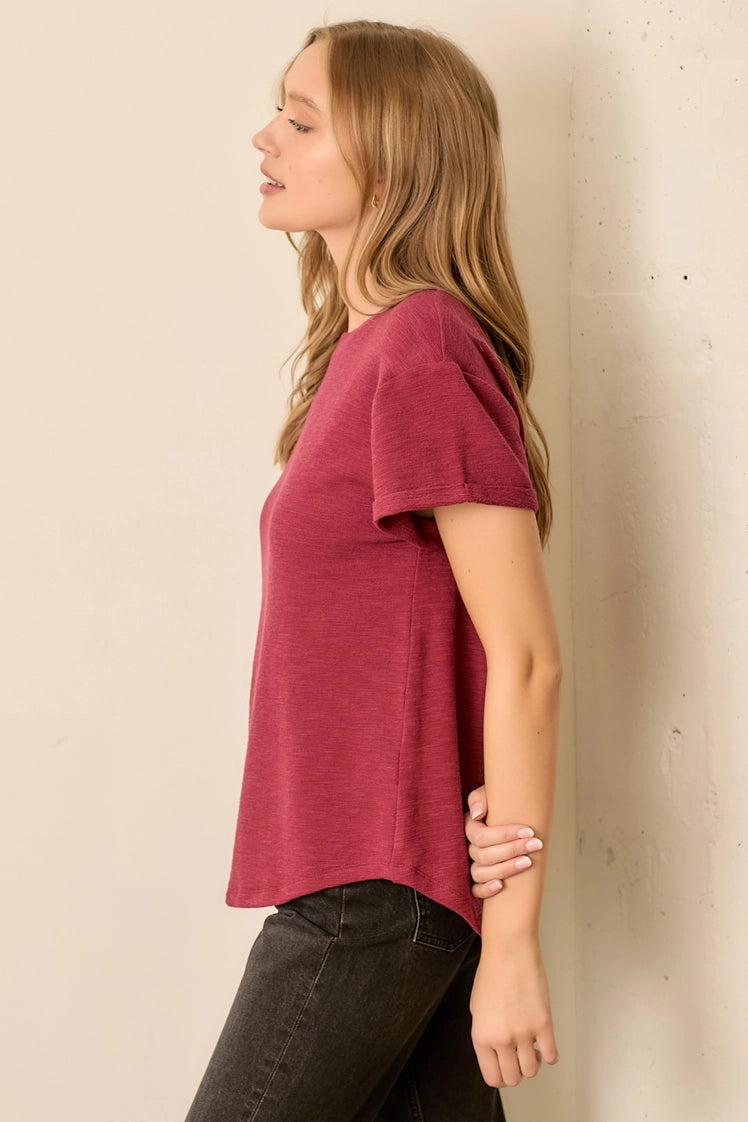 Round Neck Top - Burgundy