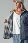 Reversible Plaid Corduroy Shacket - Blue Stone