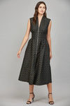 V-Neck Front Zip Midi Dress - Black