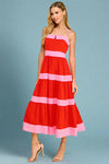 Tiered Bow Back Midi Dress - Red