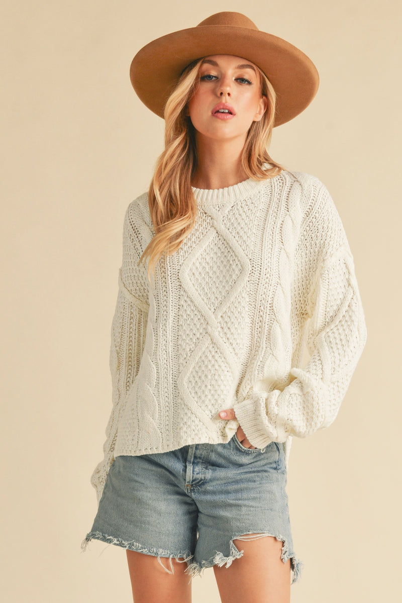 Adela Cable Knit Sweater - White