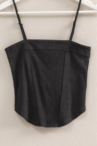 Faded Rib Knit Cami Top - Black