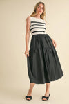 Mixed Media Striped Midi Dress - Black