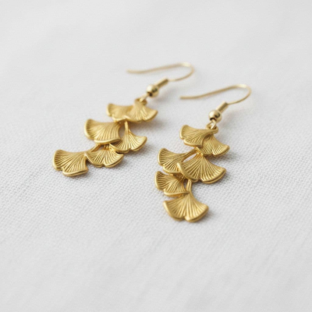 Vintage Inspired Ginkgo Leaf Tassel Dangle Earrings