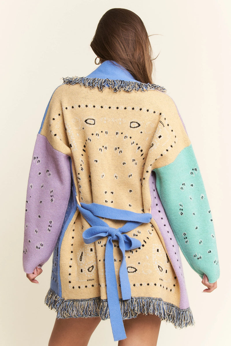 Paisley Print Contrast Cardigan - Lavender