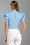 Short Puff Sleeve Bodysuit - Sky Blue