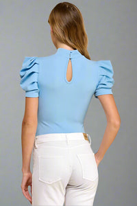 Short Puff Sleeve Bodysuit - Sky Blue