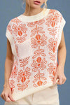 Floral Sleeveless Sweater Vest Top - Orange