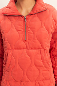 Quilted Half Zip Pullover - Red