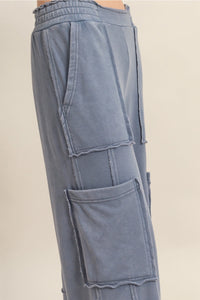 Mineral Washed Cargo Sweatpants - Blue