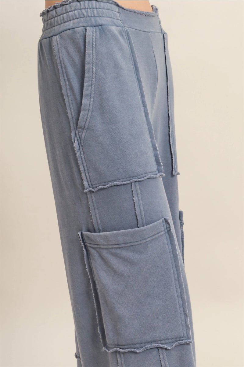 Mineral Washed Cargo Sweatpants - Blue