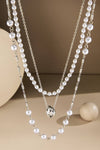 Triple Layer Pearl Chain Link Necklace - Silver