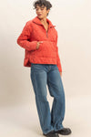 Quilted Half Zip Pullover - Red