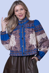 Printed Long Sleeve Jacket - Blue