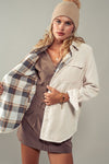 Reversible Plaid Corduroy Shacket - Cream