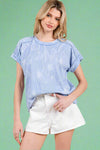 Rib Knit Floral T-Shirt - Light Blue