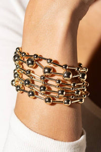 Shiny Ball Bead Stretch Bracelet - Gold