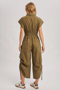 Button Down Utility Shirting Jumpsuit - Olive