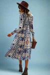 Paisley Smocked Midi Dress - Navy