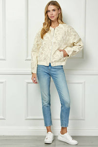 Floral Quilted Zip Jacket - Cream