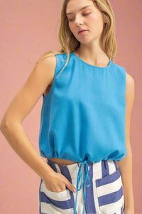 Sand Washed Sleeveless Crop Top - Blue