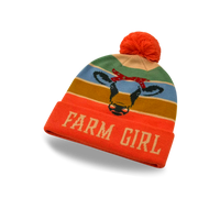 Farm Girl Cow Knit Pom Pom Beanie