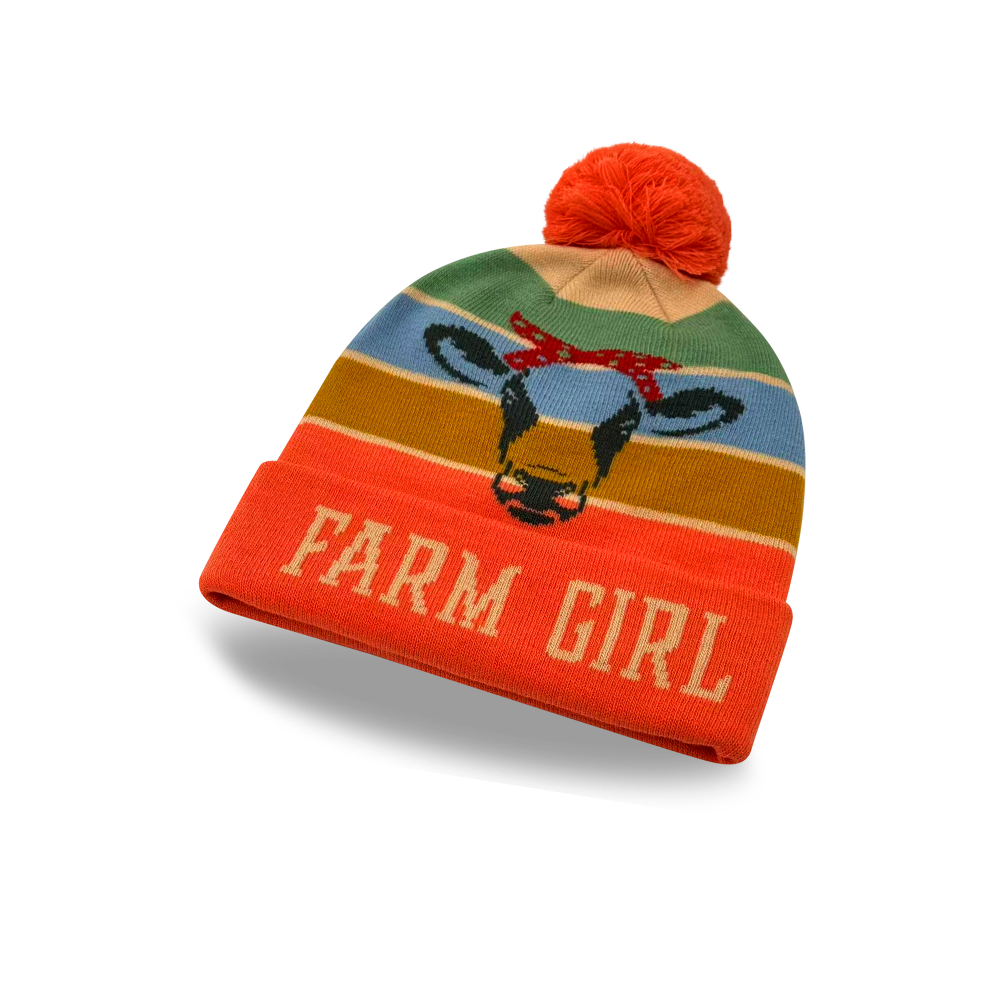 Farm Girl Cow Knit Pom Pom Beanie
