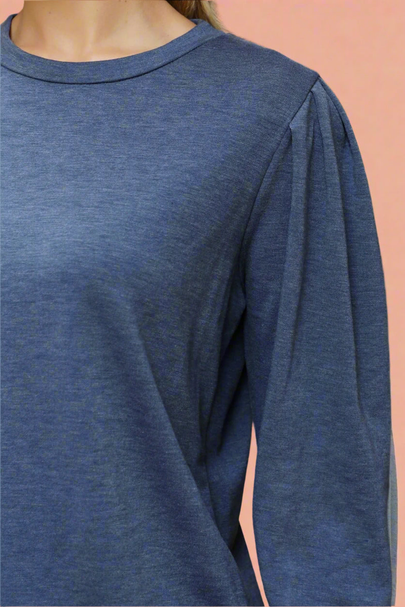 Pleated Sleeve Top - Navy