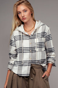 Plaid Hooded Button-Up - Ivory
