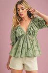 Hazle Eyelet Embroidered Top - Sage