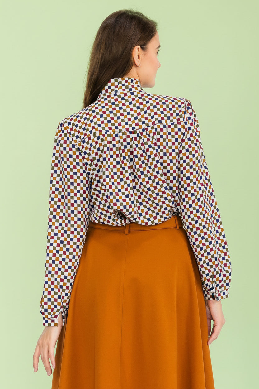 Checkered Print Bow Top - Multi
