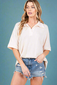 Cable Knit Polo Shirt - Ivory