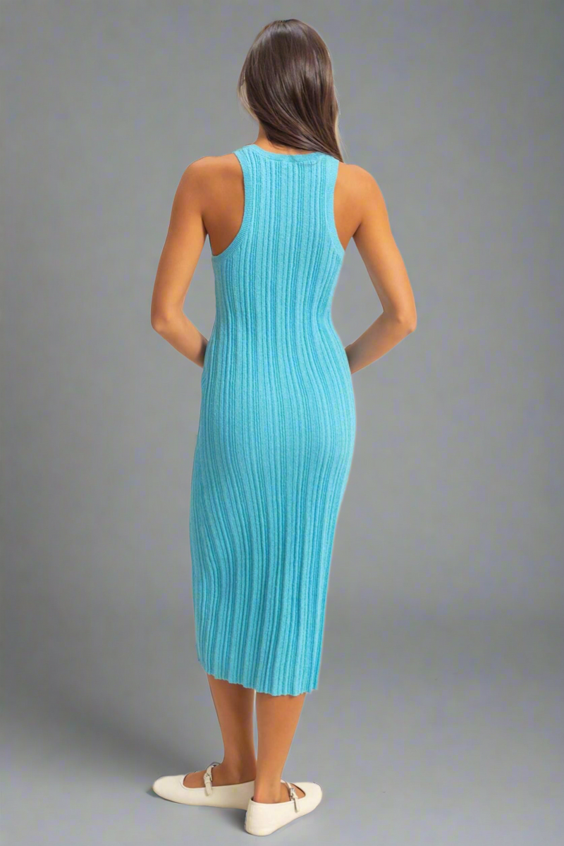 Bodycon Ribbed Knit Dress - Blue