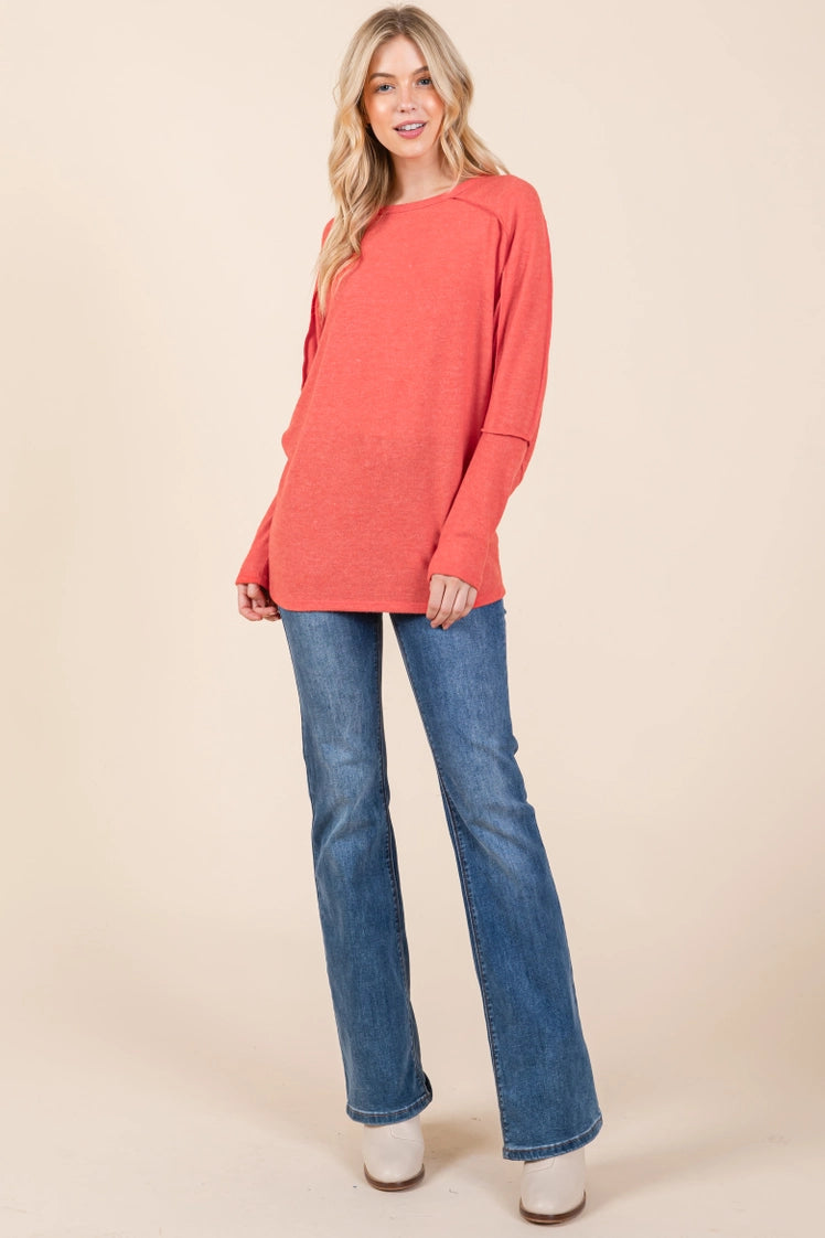 Casual Cozy Dolman Sweater - Red