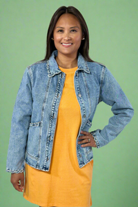 Scallop Trim Collar Denim Jacket - Sail Blue