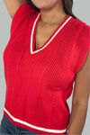 Cable Knit Sweater Vest - Red