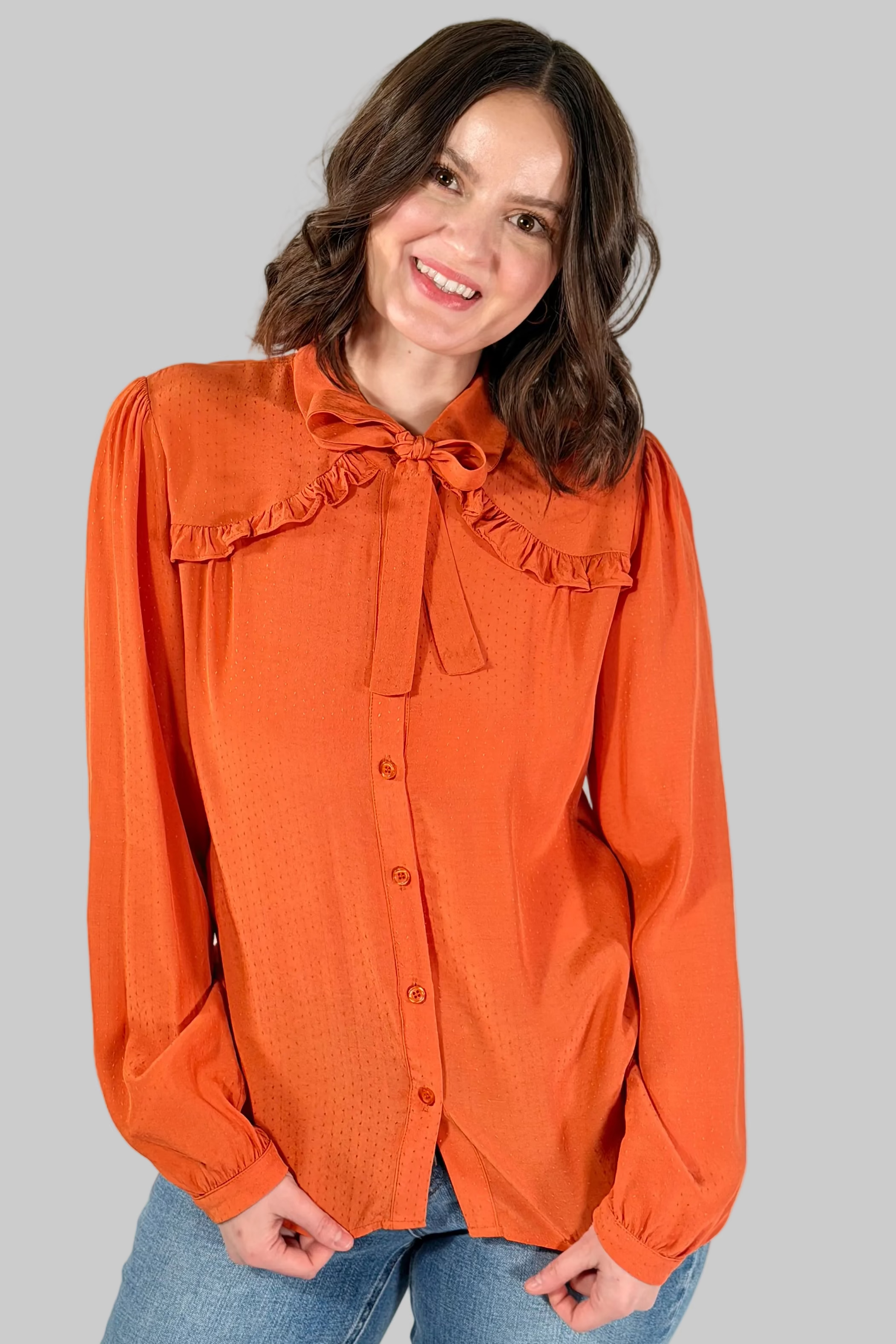 Ruffle Blouse Bow - Pumpkin