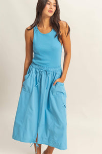 Sleeveless Cargo Midi Dress - Blue