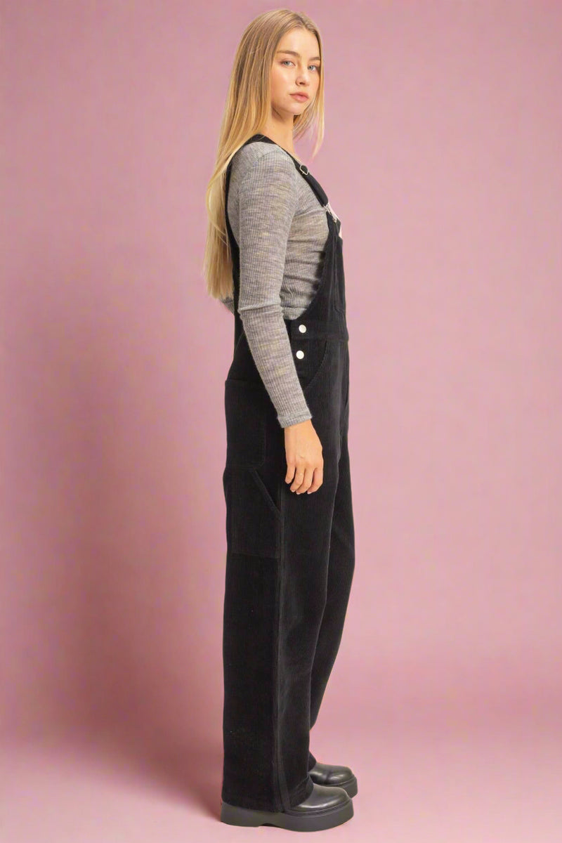 Mineral Washed Corduroy Overall- Black
