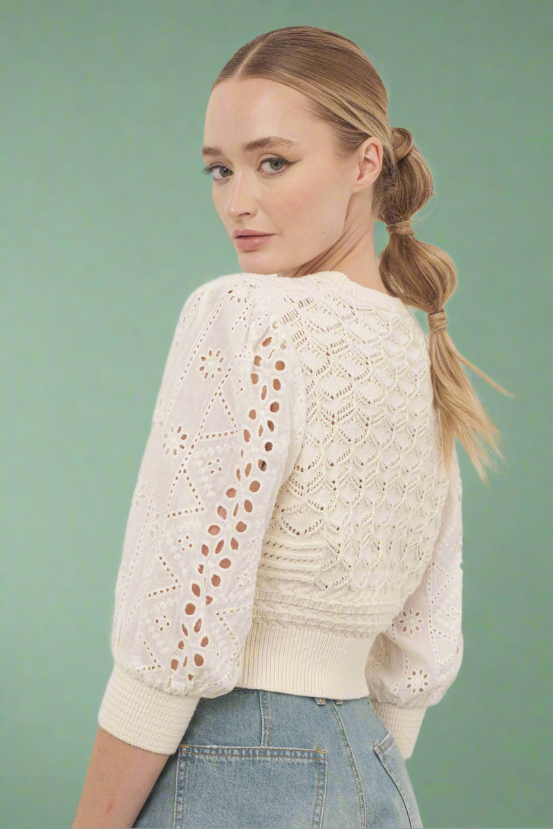 Hendry 3/4 Sleeve Cardigan - Cream