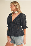 Hazle Eyelet Embroidered Top - Black