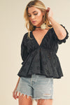 Hazle Eyelet Embroidered Top - Black