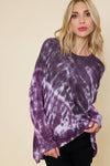 Jersey Long Sleeve Tie Dye Tunic Top - Purple
